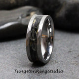 Hammer Dandelion Seed Silver Gray Polish Tungsten Carbide Ring