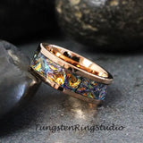 Tide Dye Orange Burl Dichrolam Polish Rose Gold Tungsten Carbide Ring