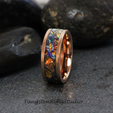 Tide Dye Orange Burl Dichrolam Polish Rose Gold Tungsten Carbide Ring