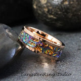 Tide Dye Orange Burl Dichrolam Polish Rose Gold Tungsten Carbide Ring