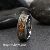 Tide Dye Orange Burl Dichrolam Polish Silve Gray Tungsten Carbide Ring