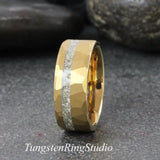 German Glass Hammered Yellow Gold Tungsten Carbide Ring 4mm 6 mm 8mm