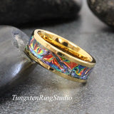 Tide Dye Dichrolam Polish Yellow Gold Tungsten Carbide Ring