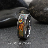 Tide Dye Orange Burl Dichrolam Polish Silve Gray Tungsten Carbide Ring
