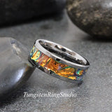 Tide Dye Orange Burl Dichrolam Polish Silve Gray Tungsten Carbide Ring