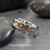 Tide Dye Orange Burl Dichrolam Polish Silve Gray Tungsten Carbide Ring