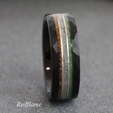 Wedding Dress Inlay, whiskey barrel, green quartz tungsten carbide ring- custom Order