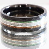 Wedding Dress Inlay, whiskey barrel, green quartz tungsten carbide ring- custom Order