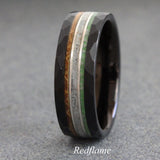Wedding Dress Inlay, whiskey barrel, green quartz tungsten carbide ring- custom Order