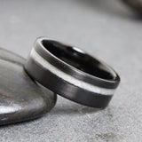 Wedding Dress Fabric Inlay Black Tungsten Carbide Ring- Custom Order