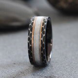 Wedding Dress fabric Inlay distressed hammered Tungsten Carbide Ring- Custom Order