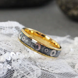 Gold Wedding Dress Fabric Inlay Tungsten Band, Custom Order