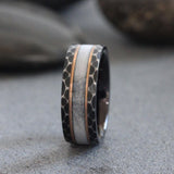 Wedding Dress fabric Inlay distressed hammered Tungsten Carbide Ring- Custom Order