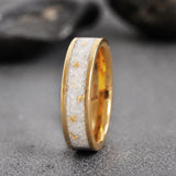 Wedding Dress fabric Inlay with Gold Flake wedding Ring, Gold Tungsten wedding dress band