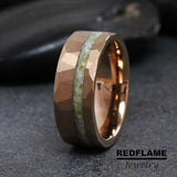 Periodot Hammered Rose Gold Tungsten Carbide Rings - Custom Order