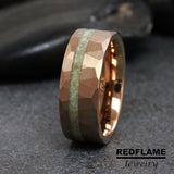 Periodot Hammered Rose Gold Tungsten Carbide Rings - Custom Order