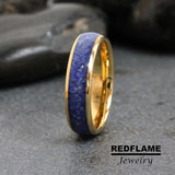 Blue Sapphire Natural Crushed Rose Gold Tungsten Carbide Rings - Custom Order