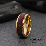 Red Garnet Crushed Yellow Gold Tungsten Carbide Rings - Custom Order