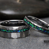 Galaxy Blue Opal Meteorite Silver Gray Tungsten Carbide Rings - Custom Order
