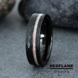 Crushed Lab-Created White Opal Black Tungsten Carbide Rings - Custom Order