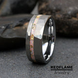 Gold Leaf Foil White Opal Silver Gray Hammer Tungsten Carbide Rings - Custom Order