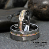 Gold Leaf Foil White Opal Silver Gray Hammer Tungsten Carbide Rings - Custom Order