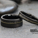 Gold Guitar String Gibeon Meteorite Black Tungsten Carbide Rings - Custom Order