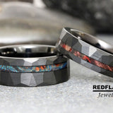 Red Starry Night Wood Ring Starry Night Silver Gray Tungsten Carbide Rings - Custom Order