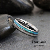 Deer Antler Blue Opal Elk Moose Antler Silver Gray Tungsten Carbide Rings - Custom Order