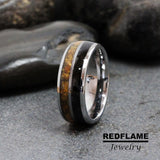 Obsidian Tiger Eye Crushed Silver Gray Tungsten Carbide Rings - Custom Order