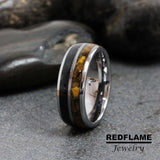 Obsidian Tiger Eye Crushed Silver Gray Tungsten Carbide Rings - Custom Order