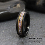 Red Garnet Aquamarine Amethyst Crushed Yellow Gold Black Tungsten Carbide Rings - Custom Order