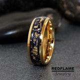 Nebula Bluestone Gold Leaf  Yellow Gold Tungsten Ring- Custom Order