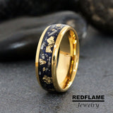 Nebula Bluestone Gold Leaf  Yellow Gold Tungsten Ring- Custom Order