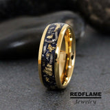 Nebula Bluestone Gold Leaf  Yellow Gold Tungsten Ring- Custom Order