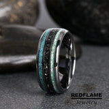 Turquoise Meteorite emerald Silver Gray Tungsten Carbide Ring- Custom Order