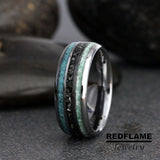 Turquoise Meteorite emerald Silver Gray Tungsten Carbide Ring- Custom Order