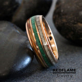 Red Opal German Glass guitar string Silver Gray Tungsten Carbide Ring- Custom Order