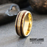 Glass Wood Yellow Gold Tungsten Carbide Ring- Custom Order