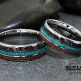 Meteorite Dinosaur Bone blue opal Silver Gray Tungsten Carbide Ring- Custom Order