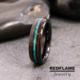 Sequoia California Redwood blue Opal peacock Black Tungsten Carbide Ring- Custom Order (Copy)