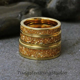 German Yellow Glass Yellow Gold TungSten Ring Set