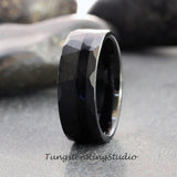 Black Tourmaline Mens Hammer Tungsten Carbide Ring