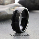Black Tourmaline Mens Hammer Tungsten Carbide Ring