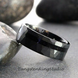 Black Tourmaline Mens Hammer Tungsten Carbide Ring