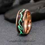 Lightning Glow Ring  Koa Wood Tungsten Carbide Ring