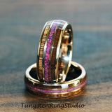 Purple Galactic Opal and Koa Wood Rose Gold Tungsten Carbide Ring 6 m 8 mm