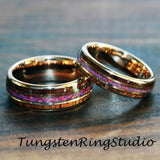 Purple Galactic Opal and Koa Wood Rose Gold Tungsten Carbide Ring 6 m 8 mm