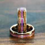 Purple Galactic Opal and Koa Wood Rose Gold Tungsten Carbide Ring 6 m 8 mm
