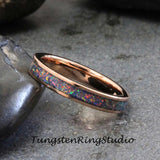Royal Blue Gray Opal Rose Gold Tungsten carbide Ring 4 mm